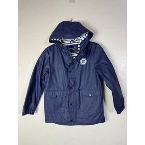 Rokka & Rolla Navy Blue Hooded Rain Jacket Kids Size Medium Full Zip Waterproof